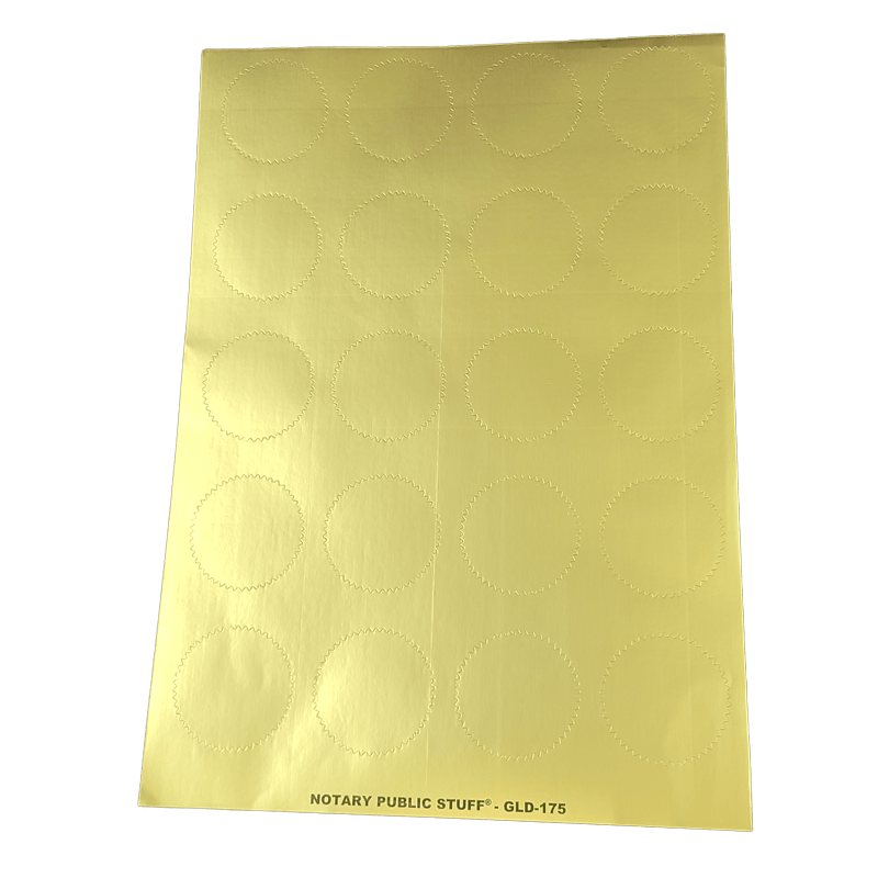 Gold Foil Seals For Notary Embossers - Sheet of 20